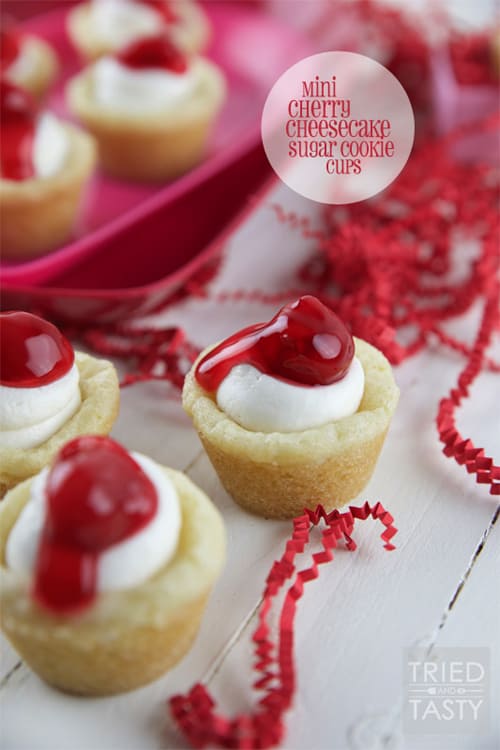 Mini Cherry Cheesecake Sugar Cookie Cups | triedandtasty.com