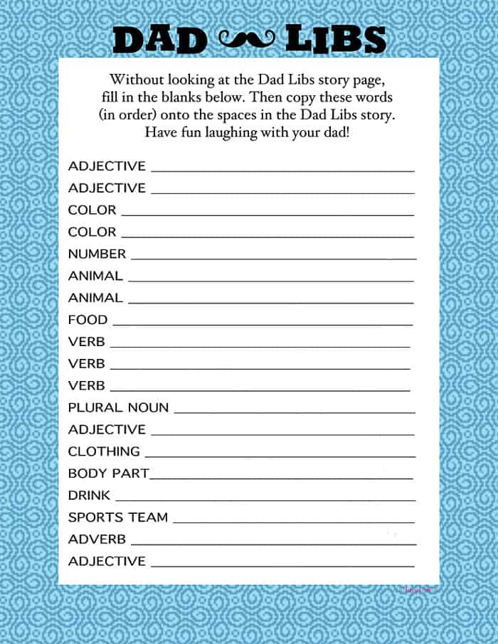 Dad Libs ~ a fun, free printable to celebrate your favorite dad on Father's Day! | FiveHeartHome.com