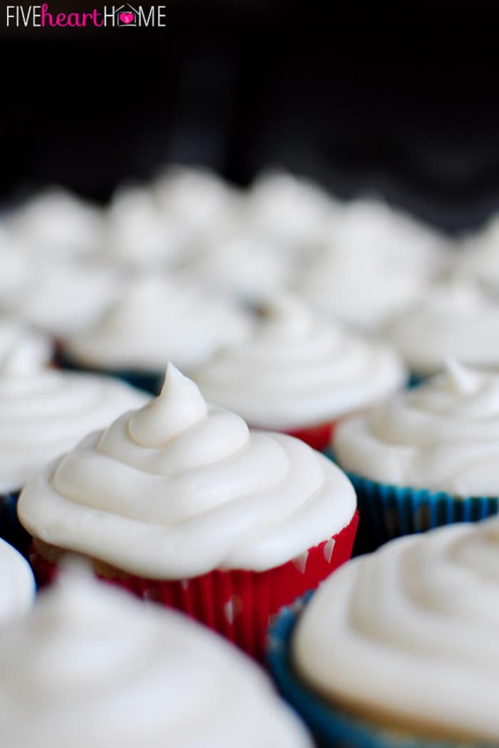 One mound of frosting in focus.