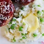 Smashed Potatoes and Peas ~ standard mashed potatoes get a pop of color and flavor from frozen peas | {Five Heart Home}