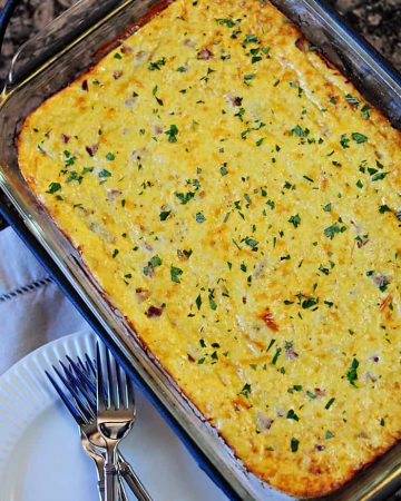 Cheesy Ham and Grits Breakfast Casserole | {Five Heart Home}
