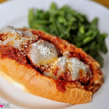 Slow Cooker Meatball Sub Sandwiches ~ meatballs cook up in the crock pot to top tasty and effortless subs | {Five Heart Home}