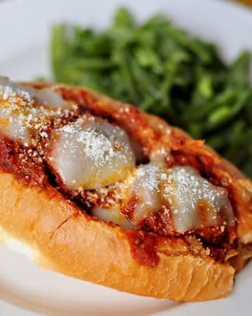 Slow Cooker Meatball Sub Sandwiches ~ meatballs cook up in the crock pot to top tasty and effortless subs | {Five Heart Home}