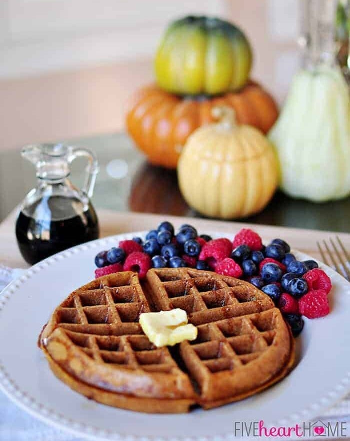 Whole Wheat Pumpkin Spice Waffles (Dairy-Free)