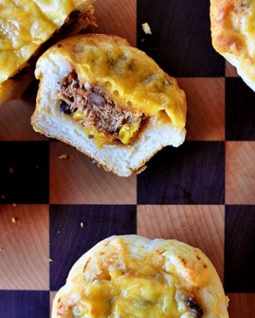 Cheesy Biscuit Cups ~ a quick and easy meal that uses up leftover taco filling, spaghetti sauce, sloppy joe meat, chili, pulled pork, chopped brisket, etc. | {Five Heart Home}