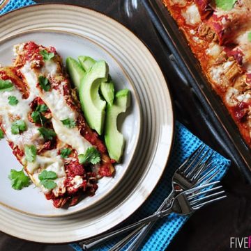 Creamy Dreamy Chicken Enchiladas ~ you'll never guess the secret ingredient! | {Five Heart Home}