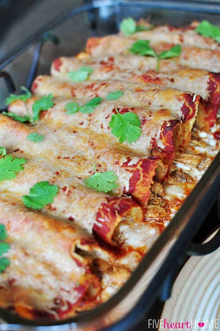 Pan of Creamy Chicken Enchiladas.