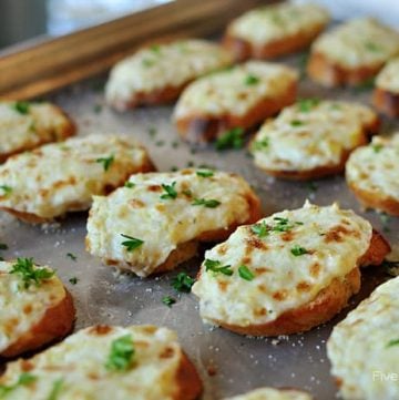 Artichoke Bruschetta {or} Hot Artichoke Dip ~ an easy appetizer or dip, depending on how fancy the occasion is | {Five Heart Home}