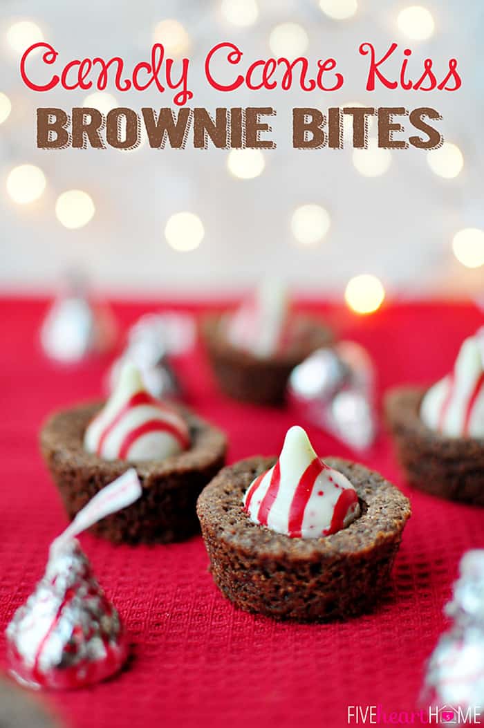 Candy Cane Kiss Brownie Bites with text overlay