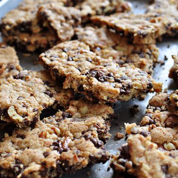 Chocolate Chip Cookie Brittle with Pecans and Coconut ~ crunchy like brittle but with the flavor of a chocolate chip cookie | {Five Heart Home}
