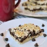 Chocolate Raspberry Shortbread Bars ~ this cookie is sure to become a favorite between its buttery shortbread, raspberry jam, and semisweet chocolate chips | {Five Heart Home}