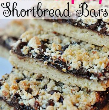 Chocolate Raspberry Shortbread Bars ~ this cookie is sure to become a favorite between its buttery shortbread, raspberry jam, and semisweet chocolate chips | {Five Heart Home}