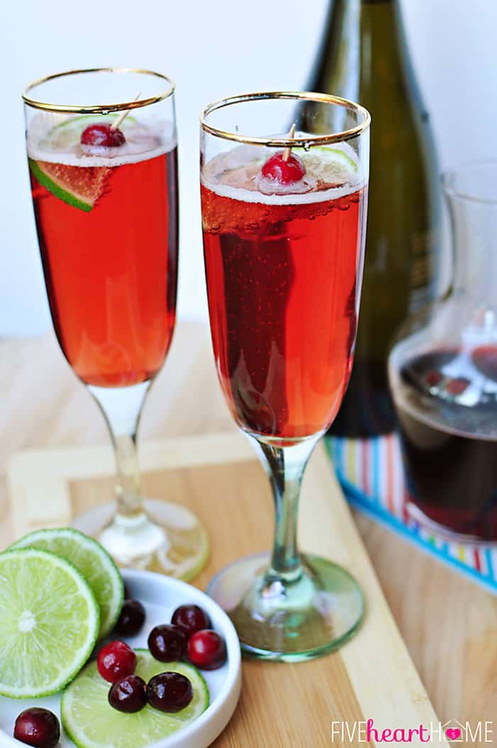 Cranberry Pomegranate Bellini with Lime - classic valentines day cocktails 