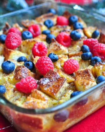 Overnight Eggnog French Toast Bake, a Christmas breakfast idea.