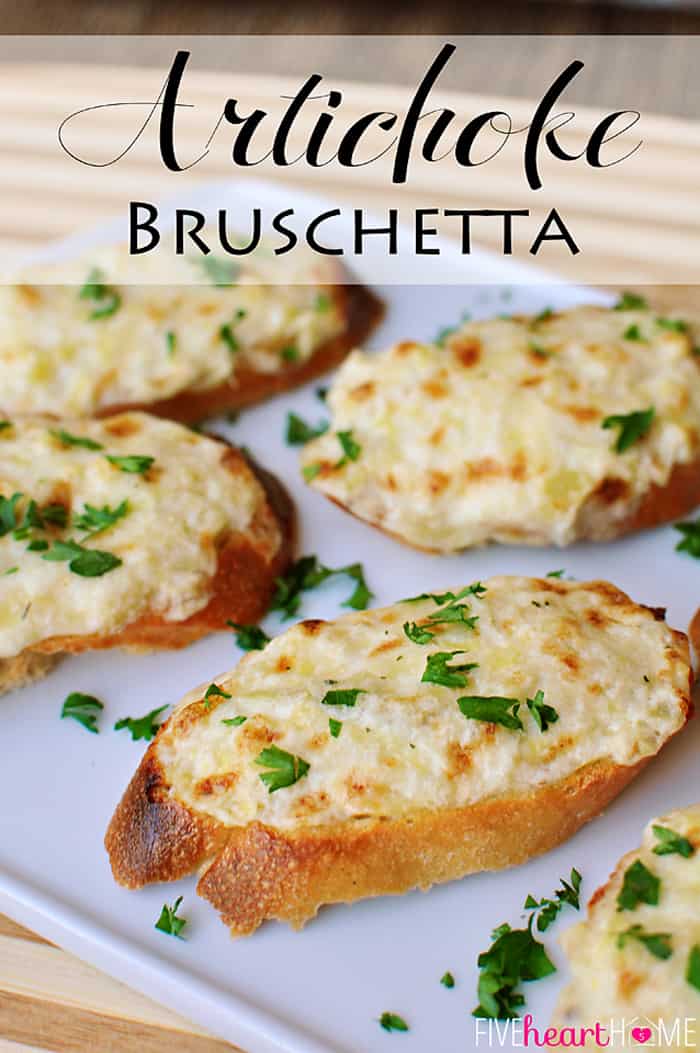 Artichoke Bruschetta {or} Hot Artichoke Dip ~ an easy appetizer or dip, depending on how fancy the occasion is | {Five Heart Home}