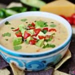 Cheddar and Sour Cream Queso ~ instead of processed cheese, this creamy dip boasts loads of flavor from all natural ingredients | {Five Heart Home}