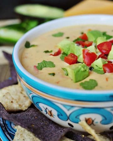 Cheddar and Sour Cream Queso ~ instead of processed cheese, this creamy dip boasts loads of flavor from all natural ingredients | {Five Heart Home}