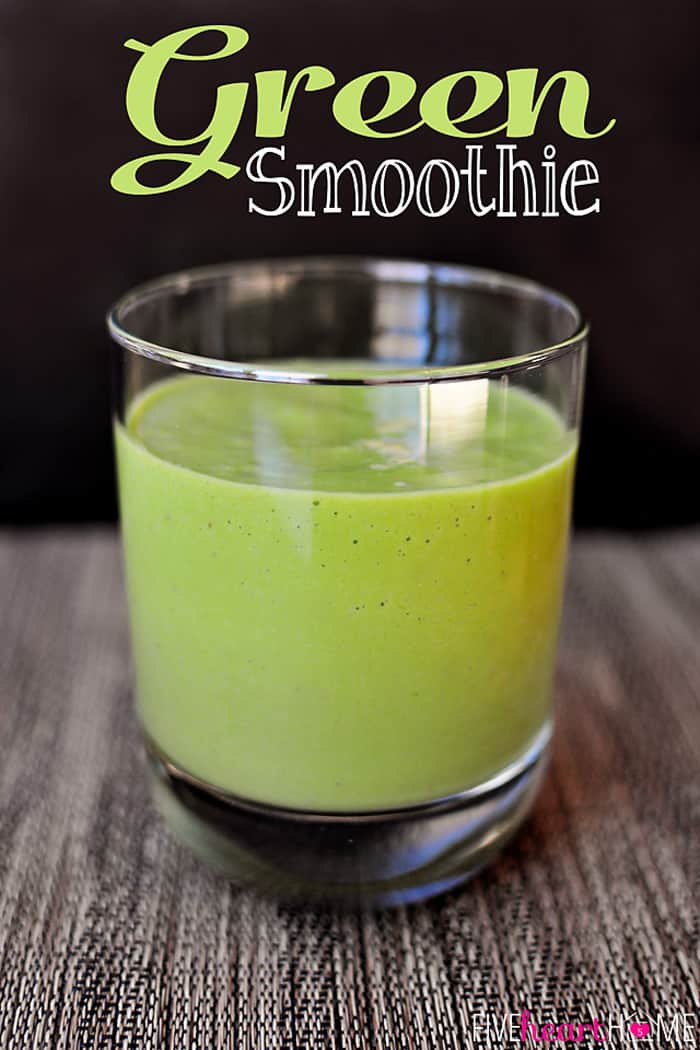 Green Smoothie ~ start the new year off right with this yummy smoothie that's packed with fruit, creamy avocado, and vitamin-rich spinach. | fivehearthome.com via @fivehearthome