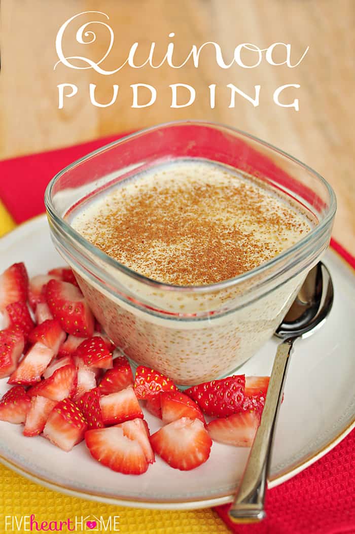Quinoa Pudding ~ nutritious superfood quinoa is the star of this creamy, coconut milk-based pudding, that tastes like a cross between rice pudding and tapioca! | FiveHeartHome.com via @fivehearthome