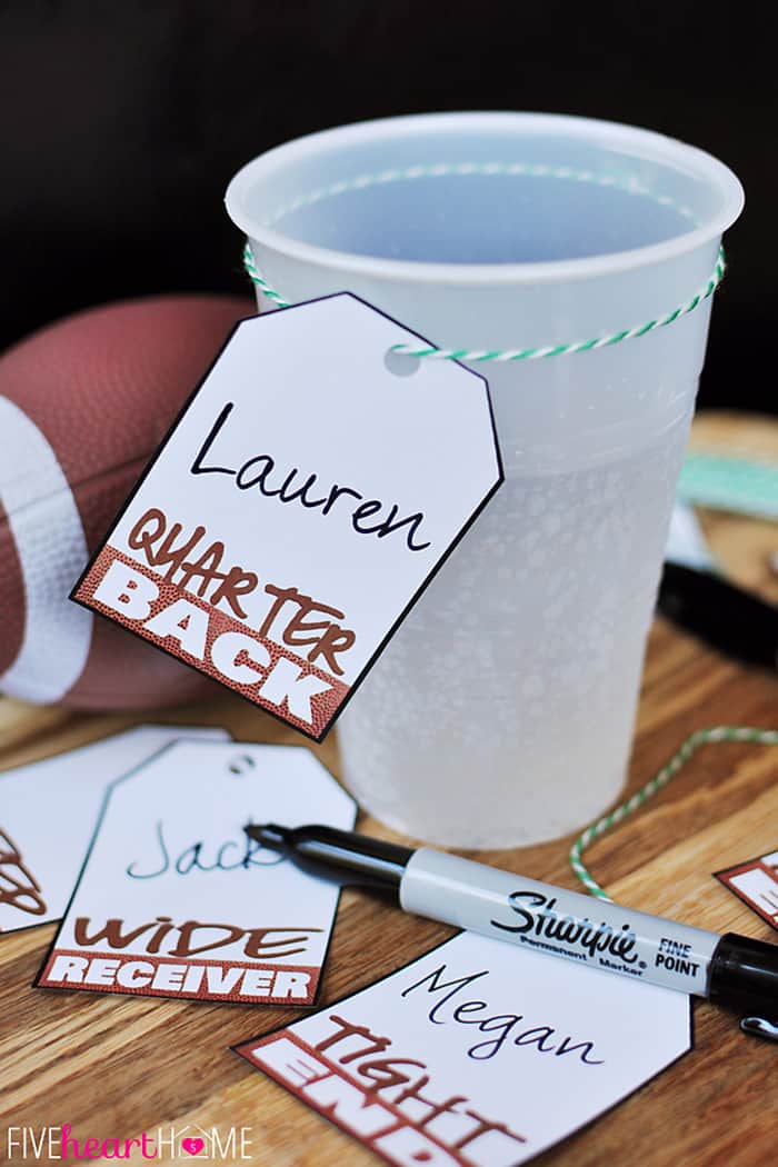  Printable Super Bowl Drink Tag Attached to Cup with Twine. 
