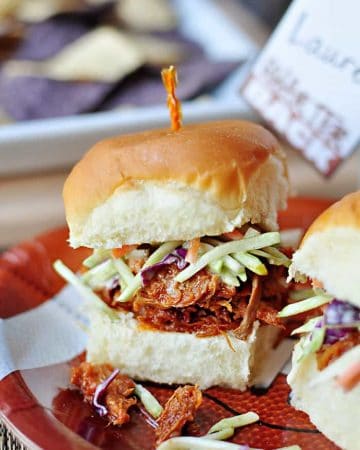 Root Beer Pulled Pork slider on a plate.