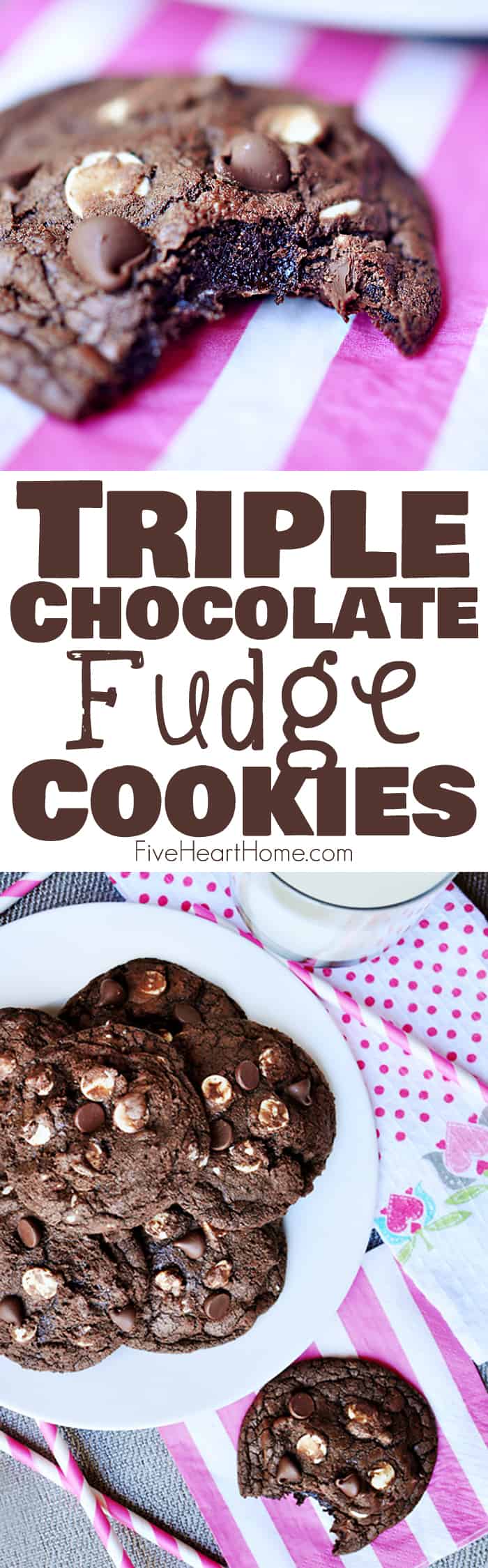 Triple Chocolate Fudge Cookies Collage with Text Overlay 
