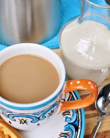 All-Natural Homemade Vanilla Coffee Creamer ~ 4 ingredients and 5 minutes for preservative-free creamer | FiveHeartHome.com