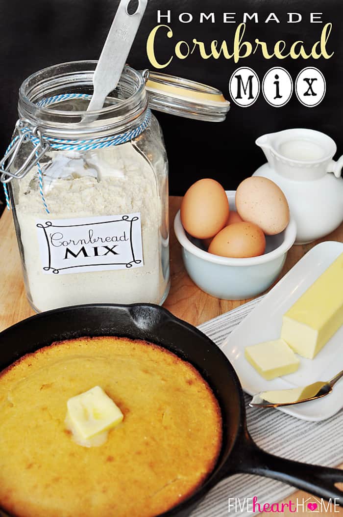 Homemade Cornbread Mix ~ tastes better than store bought mix and avoids the artificial ingredients | FiveHeartHome.com via @fivehearthome