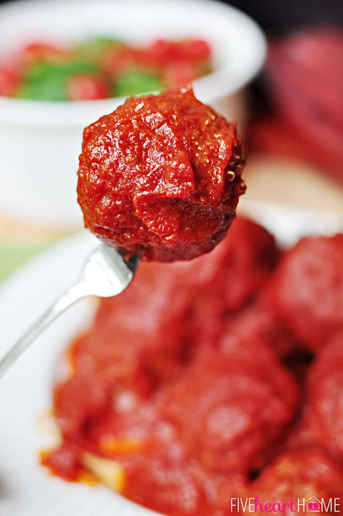 Close-Up of Single Meatball on Fork 