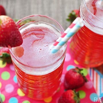 Homemade Strawberry Syrup for Strawberry Soda ~ easy, 3-ingredient syrup can also be used in cocktails or drizzled over ice cream, pound cake, waffles, etc. | FiveHeartHome.com