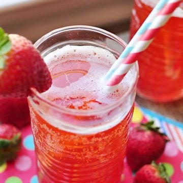 Strawberry Soda made with homemade strawberry syrup.