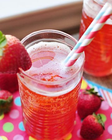 Strawberry Soda made with homemade strawberry syrup.