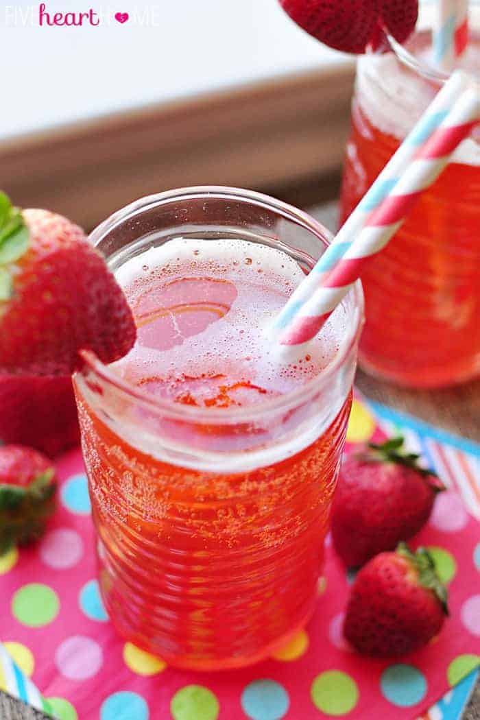 Strawberry Soda made with homemade strawberry syrup.