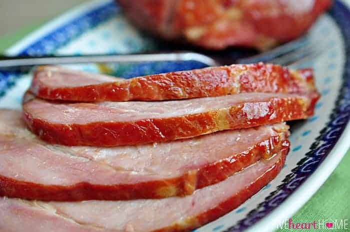 Thick slices of Crockpot Brown Sugar Ham.