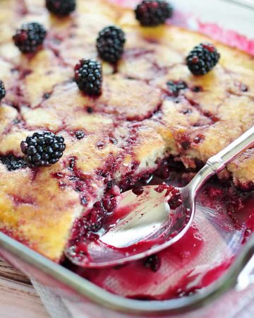Homemade Blackberry Cobbler ~ delicious served warm out of the oven with vanilla ice cream! | FiveHeartHome.com