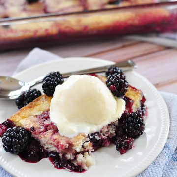 Homemade Blackberry Cobbler ~ delicious served warm out of the oven with vanilla ice cream! | FiveHeartHome.com