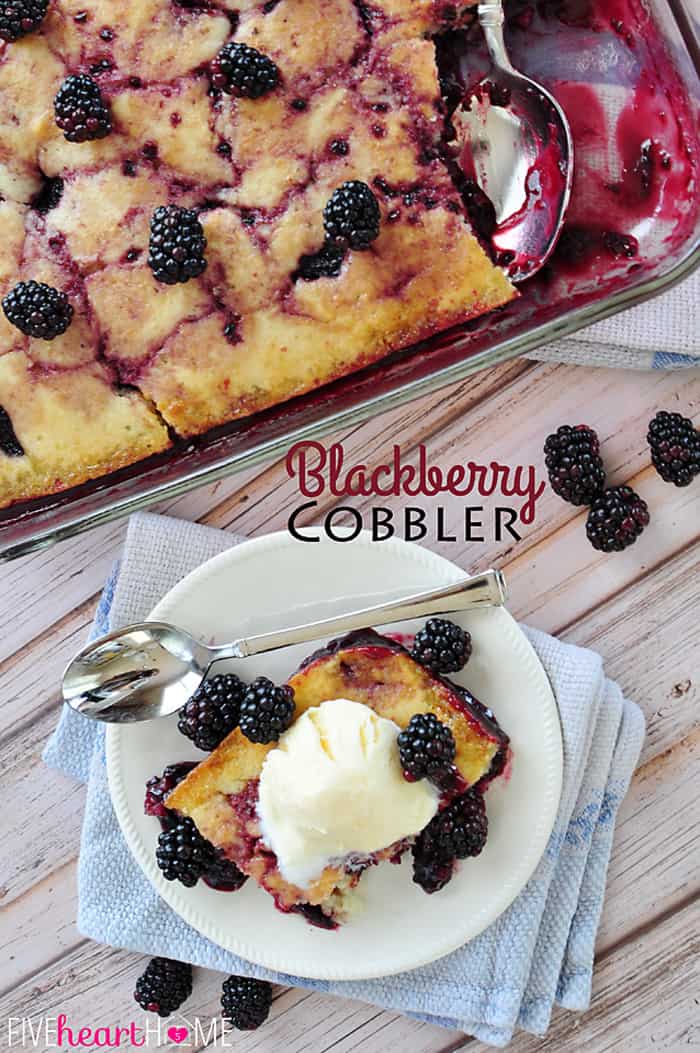 Easy Homemade Blackberry Cobbler aerial view with text overlay