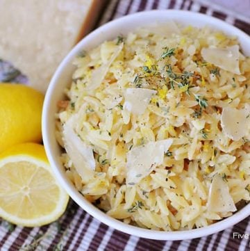 Parmesan Orzo with Lemon and Thyme ~ a perfect summer side dish! | FiveHeartHome.com for LoveGrowsWild.com