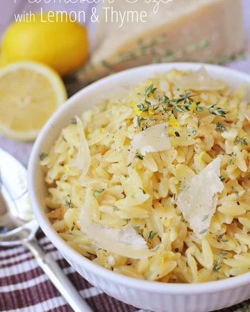 Parmesan Orzo with Lemon and Thyme ~ a perfect summer side dish! | FiveHeartHome.com for LoveGrowsWild.com