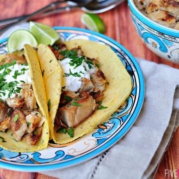 Slow Cooker Carnitas Tacos (or Mexican Pulled Pork) ~ perfect for taco night or Cinco de Mayo | FiveHeartHome.com