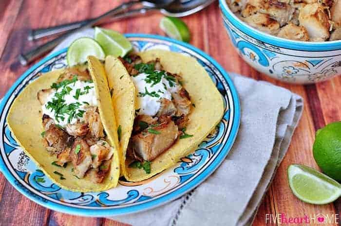 Two Mexican Pulled Pork Tacos on a Decorative Plate 
