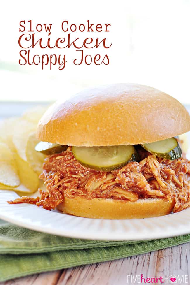 Slow Cooker Chicken Sloppy Joes with text overlay.