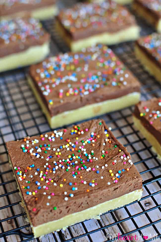 Individual Sugar Cookie Bars with Chocolate Buttercream on Wire Cooling Rack