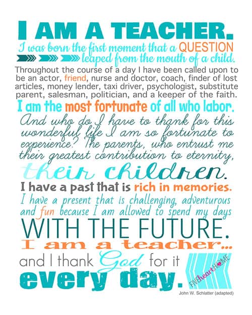 Teacher Appreciation Free Printables ~ 8x10" print, note cards, and gift tags | FiveHeartHome.com