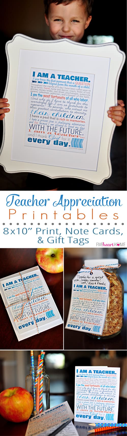 Teacher Appreciation Free Printables ~ 8x10" print, note cards, and gift tags