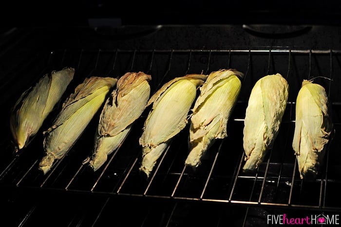 Row of Corn in the Oven Roasting 