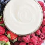 White Chocolate Cheesecake Fruit Dip ~ quick to make and quicker to disappear, this will become your new favorite fruit dip! | FiveHeartHome.com