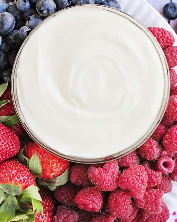 White Chocolate Cheesecake Fruit Dip ~ quick to make and quicker to disappear, this will become your new favorite fruit dip! | FiveHeartHome.com