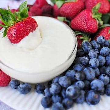 White Chocolate Cheesecake Fruit Dip with berries for dipping.