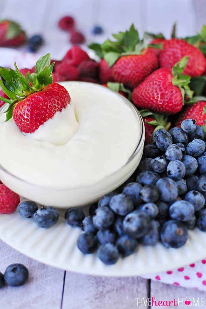 White Chocolate Cheesecake Fruit Dip with berries for dipping.